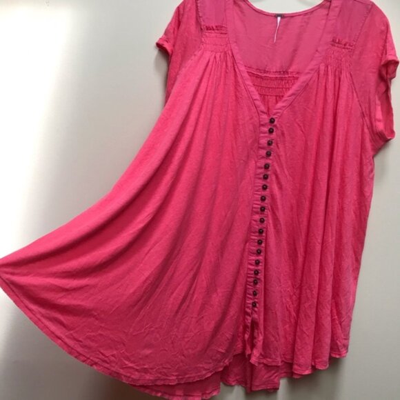 FREE PEOPLE Highland Vneck Linen Boho Oversize Festival Short Sleeve Top Trapeze - Picture 3 of 16